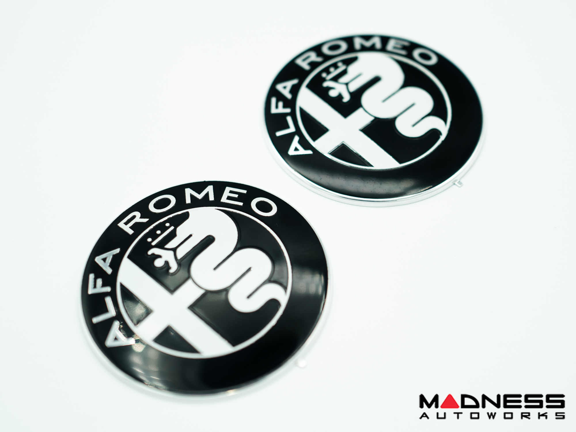 Alfa Romeo Emblem Covers - Front + Back Set - Black/ White - 74mm